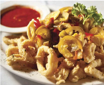 Fried calamari with hot cherry peppers