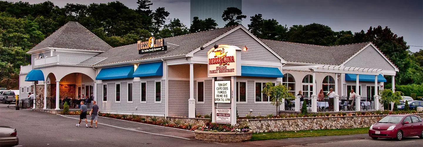 Mezza Luna Restaurant storefront on Main Street in Buzzards Bay