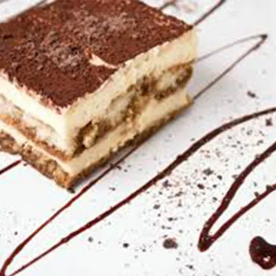 Tiramisu with chocolate drizzle